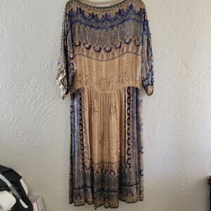 Vintage 70s Judith Anne Creations Beaded Silk Dress Size XS